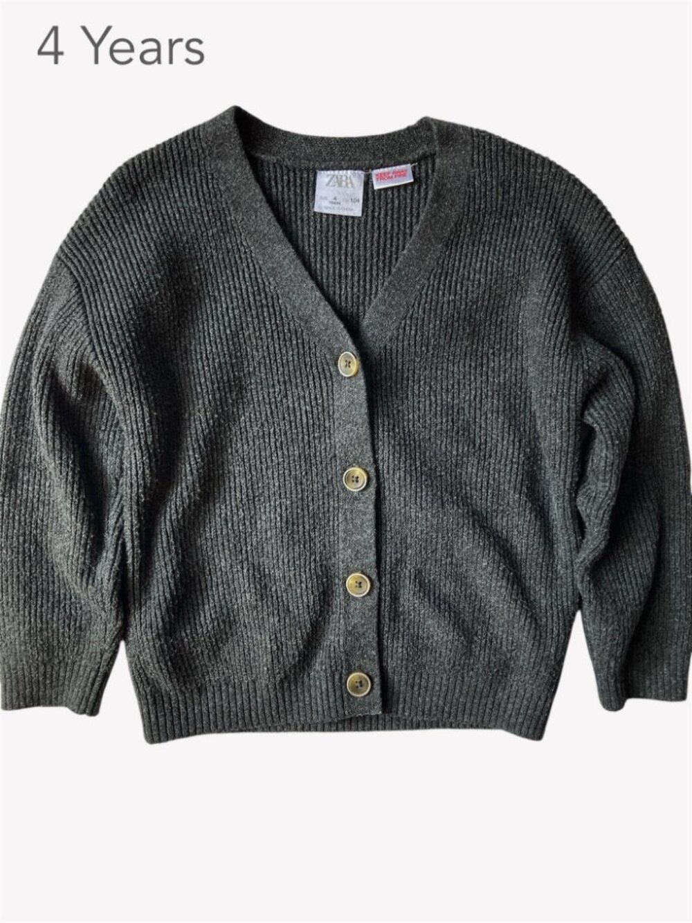 🪴5/$30 Zara 4 Years Toddler Girl Charcoal Grey Knit Button Cardigan